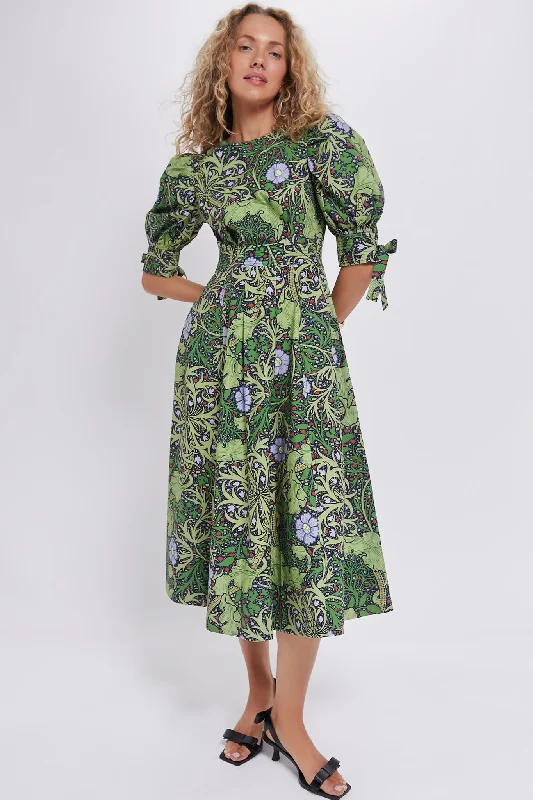 Bargain Alert Green Vine Floral Grayson Midi Dress