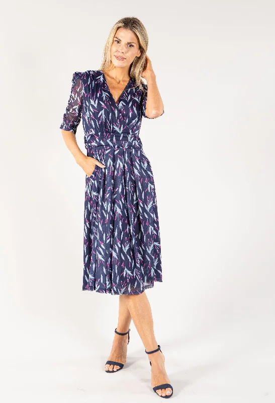 Weekend Special Offers Leaf Print Mesh Wrap Midi Dress
