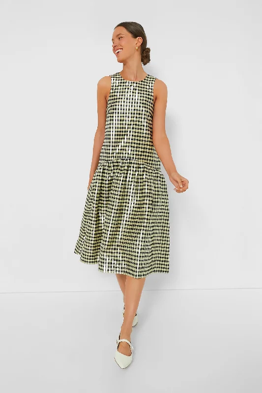 Big Offers Lemon Icing Shiny Check Jacquard Midi Dress