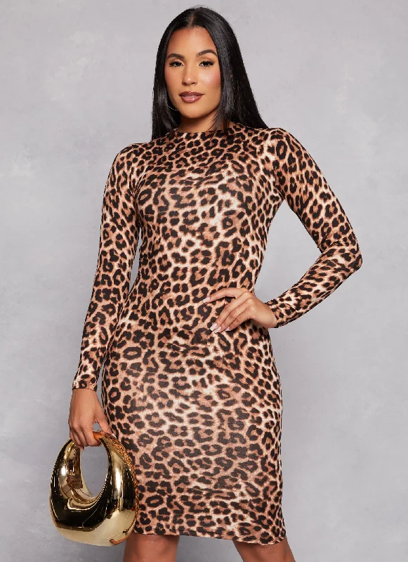 Price Slash Alert Mock Neck Printed Midi Dress