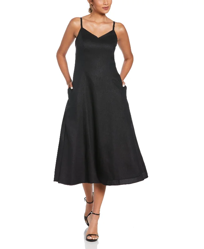 Weekend Flash Sale Linen Thin Strap Midi Dress