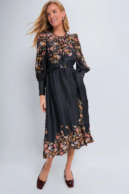 Shop Now, Save More Midnight Blossom Satin Midi Dress