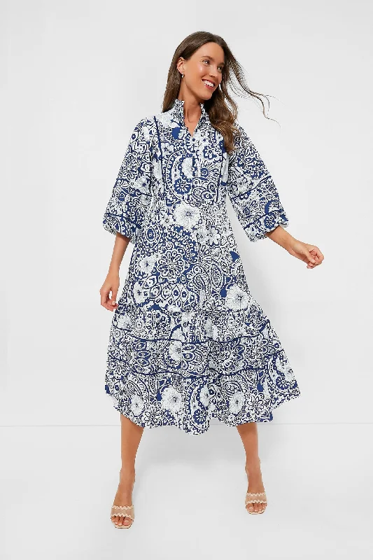 Hot Sale Items Navy and White Floral Hillsborough Midi Dress