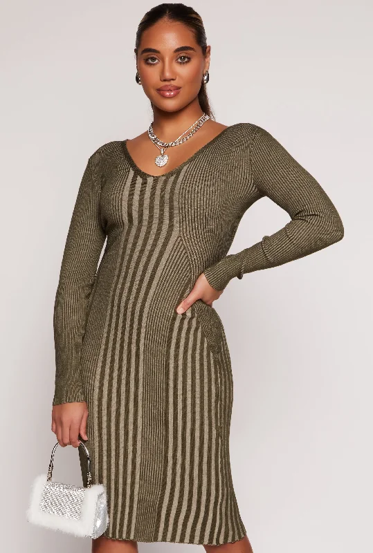 Best Offers Almost Famous Ribbed Knit Shadow Stripe Midi Sweater Dress