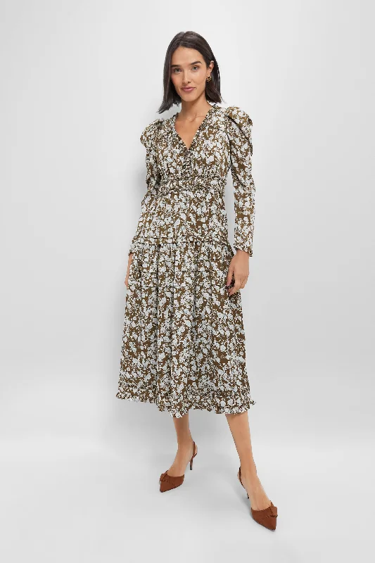 Hot Deals Olive Floral Renee Ruffle Midi Dress