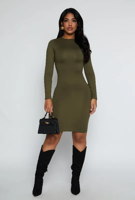 Flash Price Drops High Neck Long Sleeve Midi Dress
