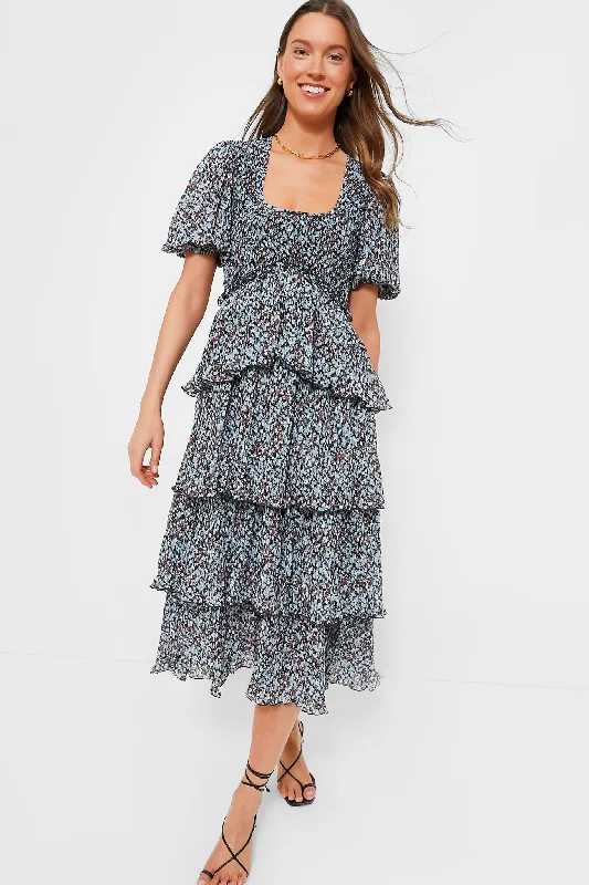 Limited-Time Bargains Phantom Pleated Georgette Layer Smock Midi Dress
