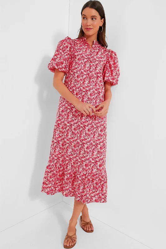 Weekend Flash Markdown Pink and Red Floral Mimi Midi Dress