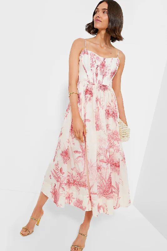 Weekend Bargain Weekends Pink Palm Waverly Corset Midi Dress