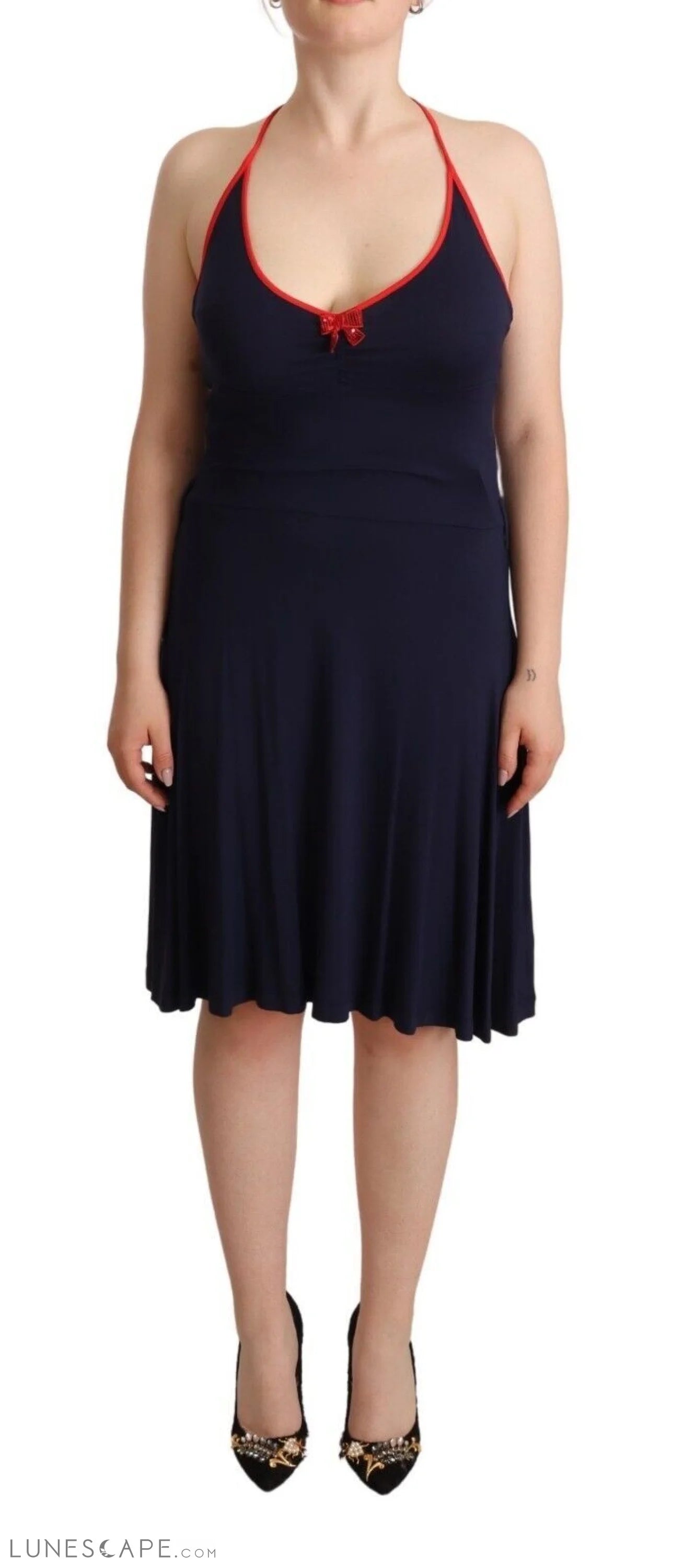 Weekend Super Sale Frenzy Roccobarocco Navy Blue Cotton Midi Halter Dress