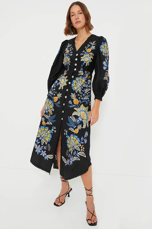 Savings Galore Stitched Garden Black Midi Dress
