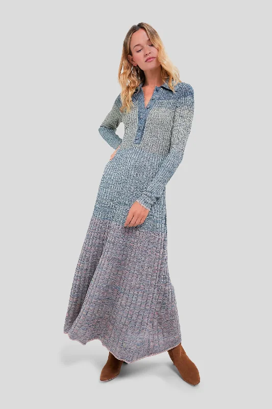 Limited Time Bargain Teal Multi Mouline Polo Midi