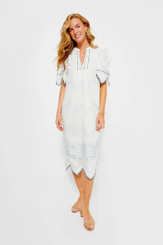 Price Slash Event White Embroidered Weston Midi Dress