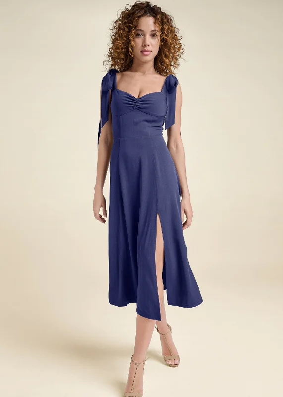 Weekend Bargain Bonanza Tie Shoulder Midi Dress  - Skipper Blue