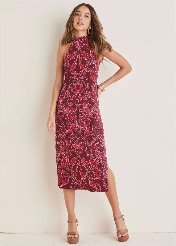 Weekend Flash Discount High Neck Midi Dress - Nouveau Tapestry
