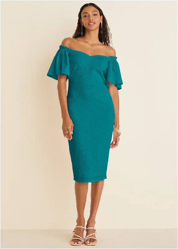 Weekend Exclusive Offers Fluted Satin Midi Dress - Teal