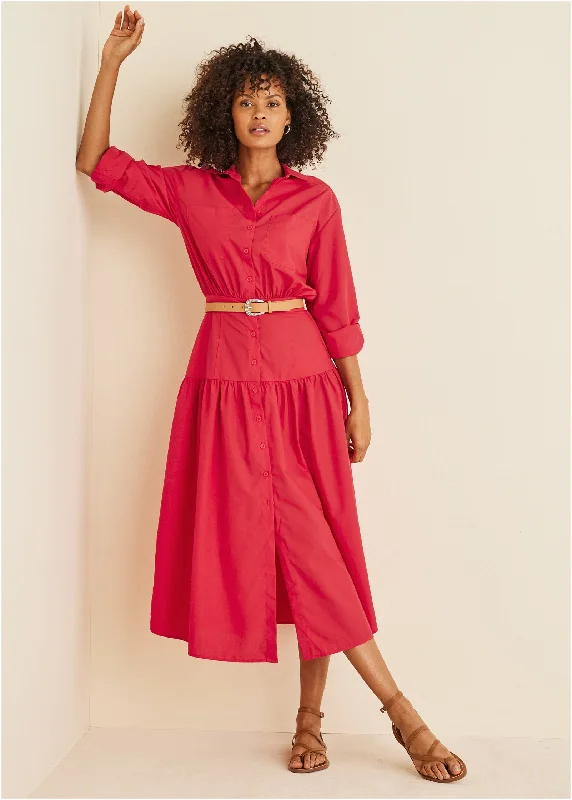 Weekend Discount Fest Collared Midi Dress - Red