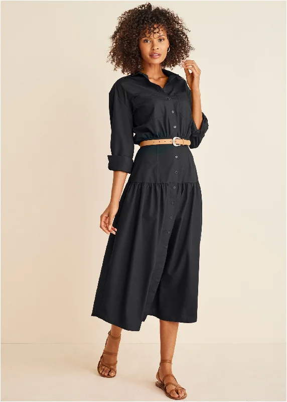 Weekend Price Drops Collared Midi Dress - Black