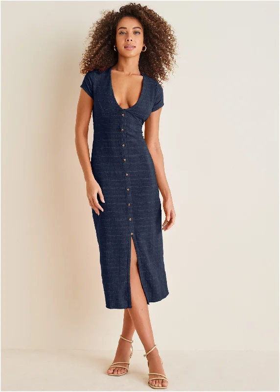 Weekend Price Drop Event Linen Midi Dress - Navy