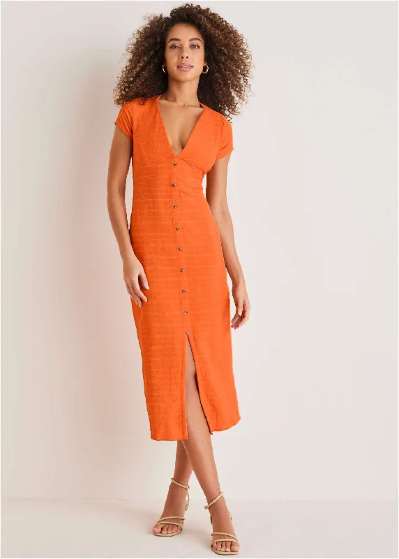 Weekend Only Deals Linen Midi Dress - Orange
