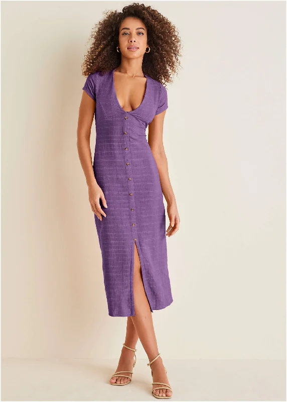 Weekend Deal Fest Linen Midi Dress - Purple