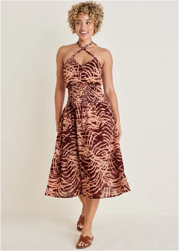 Weekend Clearance Event Halter Midi Dress - Mystic Palm