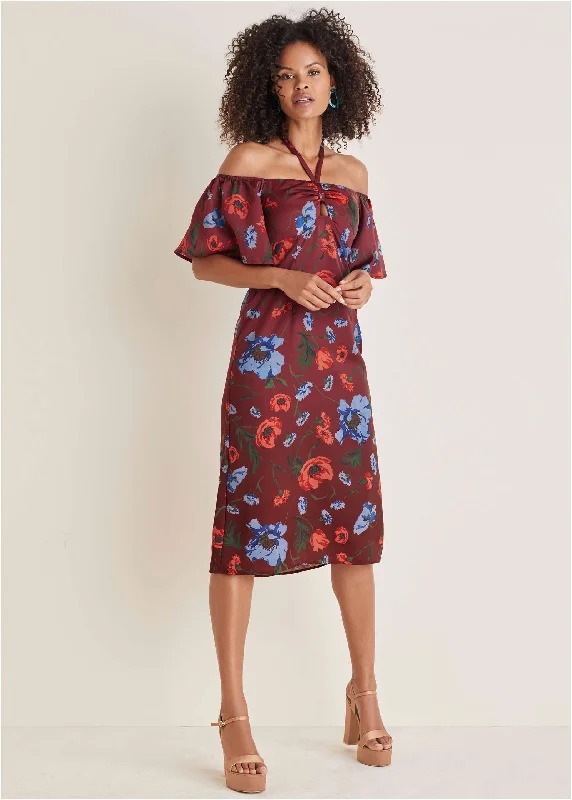 Weekend Deal Fever Flutter Sleeve Midi Dress - Forest Floral