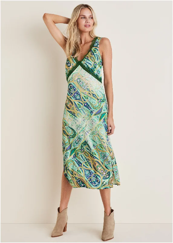 Weekend Super Savings Lace Trim Midi Dress - Ethereal Paisley