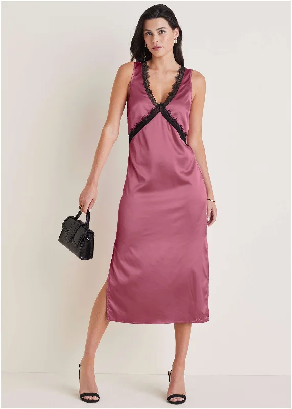 Weekend Price Drop Frenzy Lace Trim Midi Dress - Heather Rose