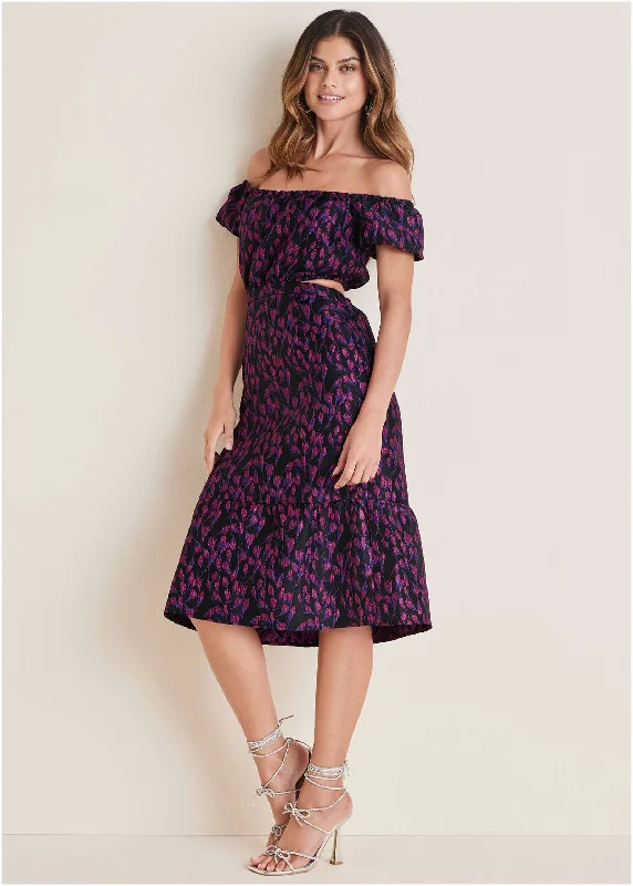Weekend Savings Bonanza Jacquard Midi Dress - Blue Multi