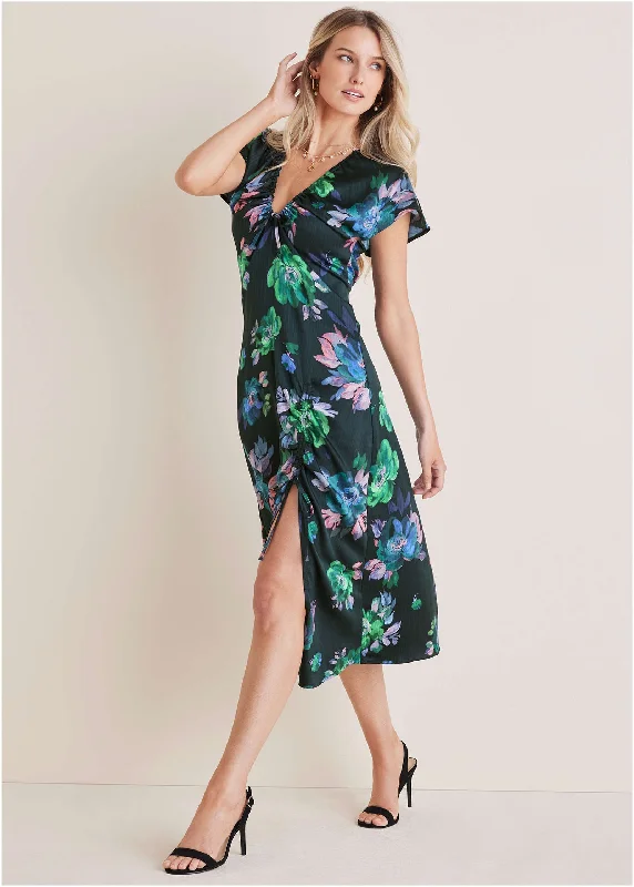 Weekend Markdowns Adjustable Slit Midi Dress - Midnight Garden