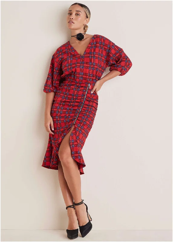 Weekend Shopping Fiesta Ruffled Midi Dress - Racing Red Multi