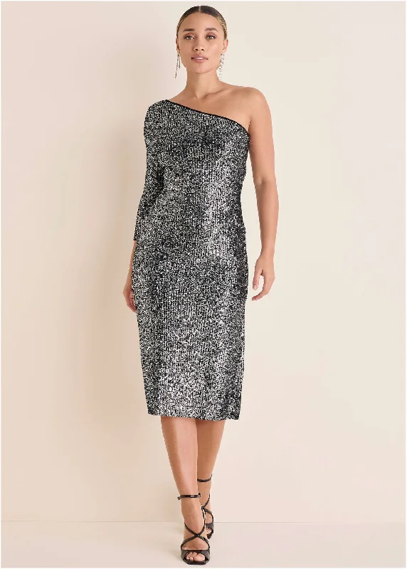 Weekend Clearance Frenzy All Over Sequin Midi Dress - Silver