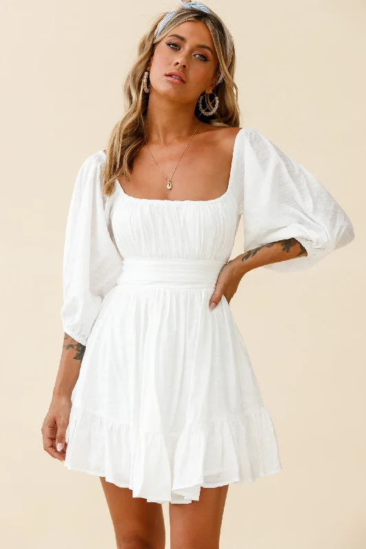 Weekend Discount Fest Abby Off-Shoulder Tie-Up Back Dress White