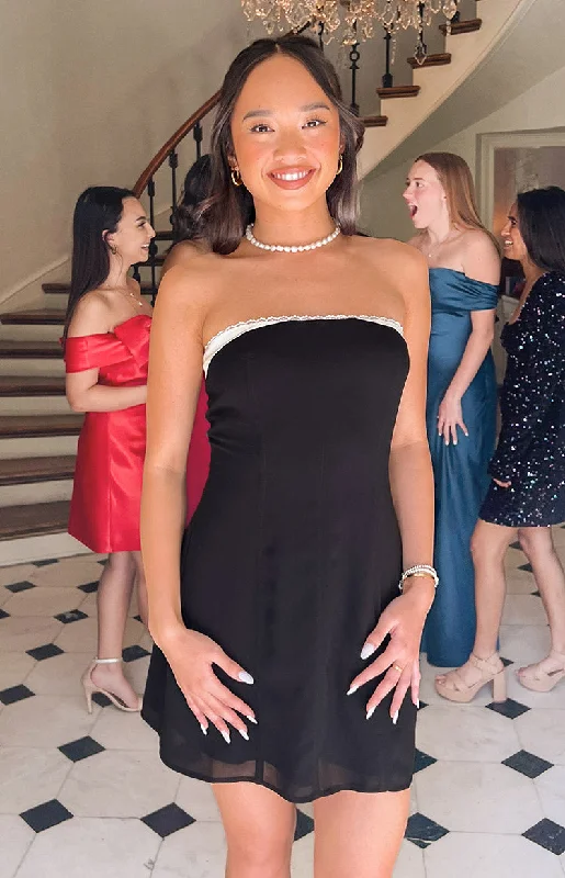 Weekend Shopping Extravaganza Alina Black Strapless Chiffon Mini Dress