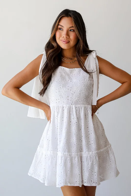 Best Price Ever FINAL SALE - All About Love White Eyelet Tiered Mini Dress