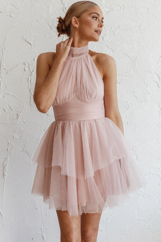 Flash Sale Andria Halterneck Tulle Mini Dress Blush