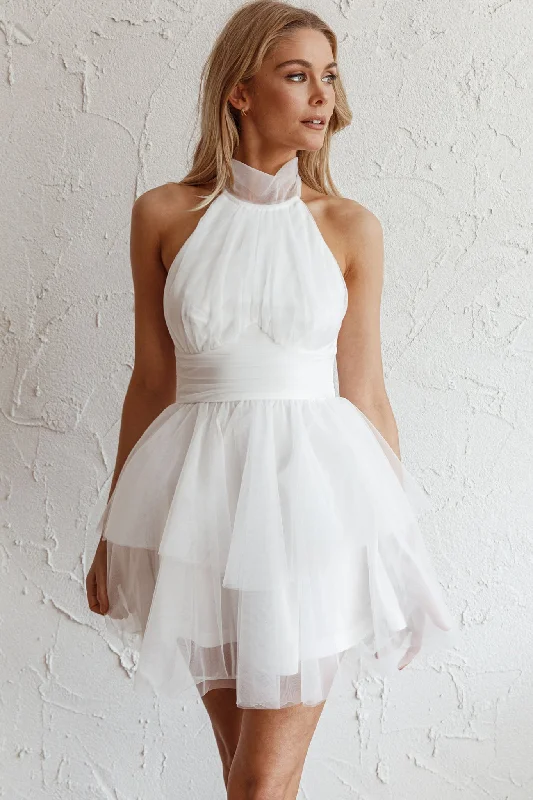Today’s Flash Sale Andria Halterneck Tulle Mini Dress White