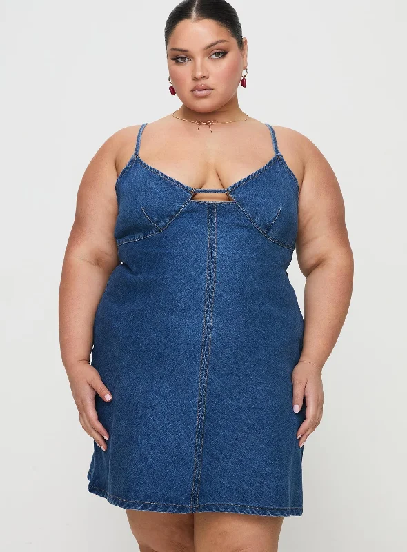 Seasonal Sale Arwen Denim Mini Dress Blue Curve