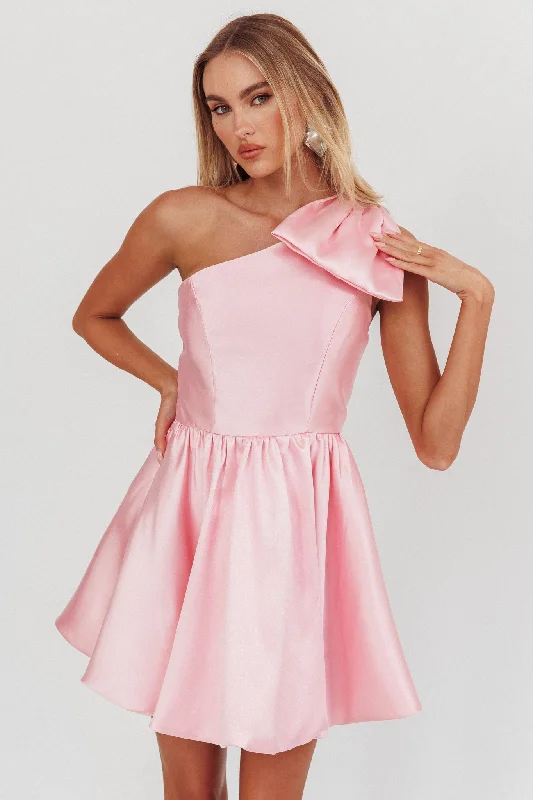 One-Stop Shop Sale Athens Shoulder Bow Bubble Hem Mini Dress Blush
