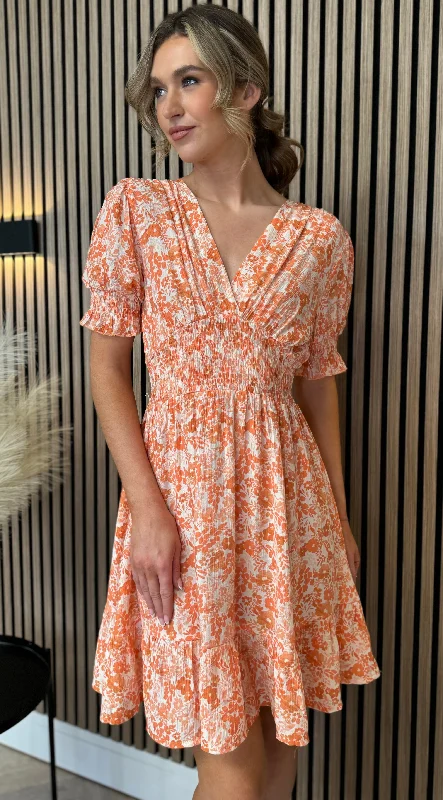 Best Price Guarantee Becca Orange Floral V Neck Mini Dress