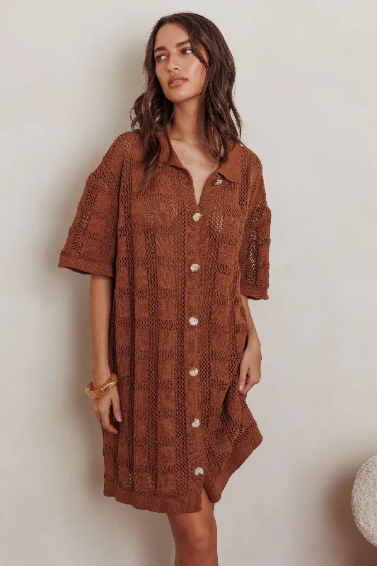 Exclusive Savings Event Best Friend Knit Shirt Dress Chocolate