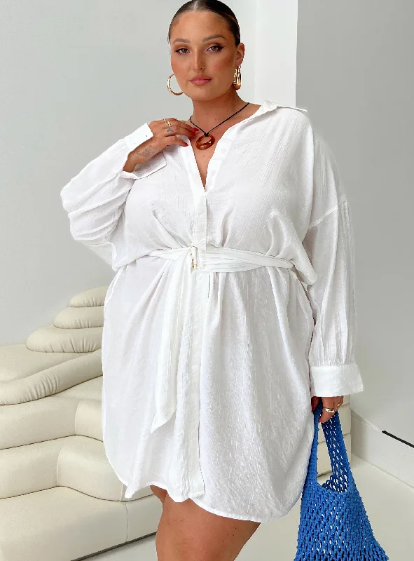 Massive Price Cuts Bilari Textured Fabric Shirt Dress White Curve