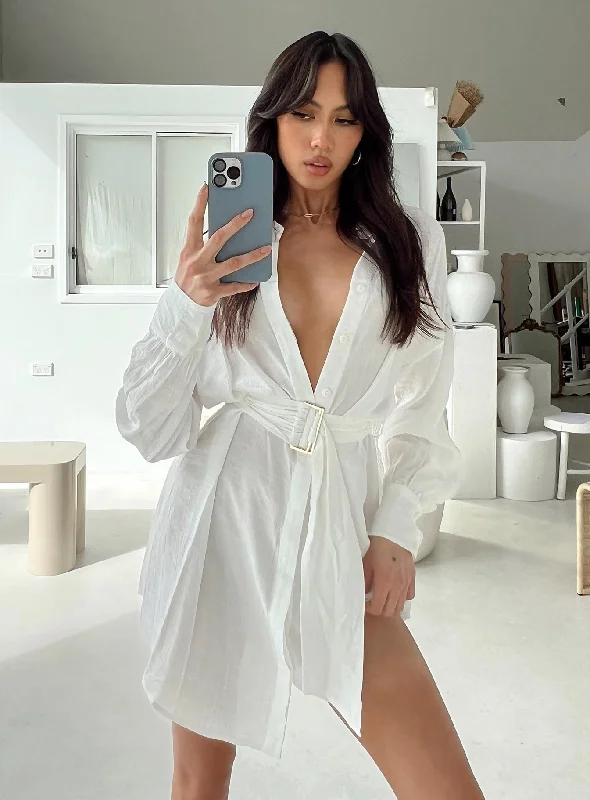 Limited-Time Deal Bilari Textured Fabric Shirt Dress White