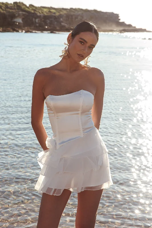 Price Slash Alert Bless Strapless Organza Ruffle Mini Dress Cream