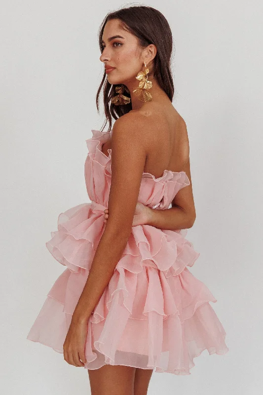 Price Slash Bon Bon Tiered Chiffon Mini Dress Blush