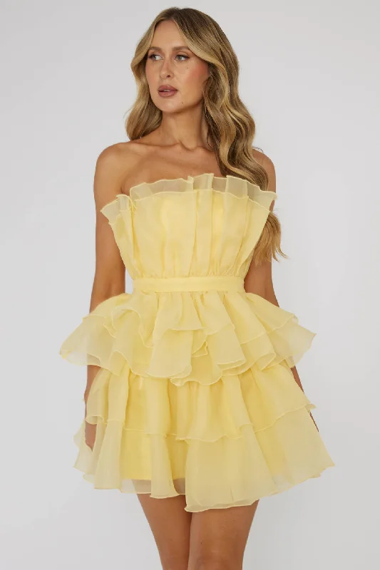 Shop & Save More Bon Bon Tiered Chiffon Mini Dress Yellow