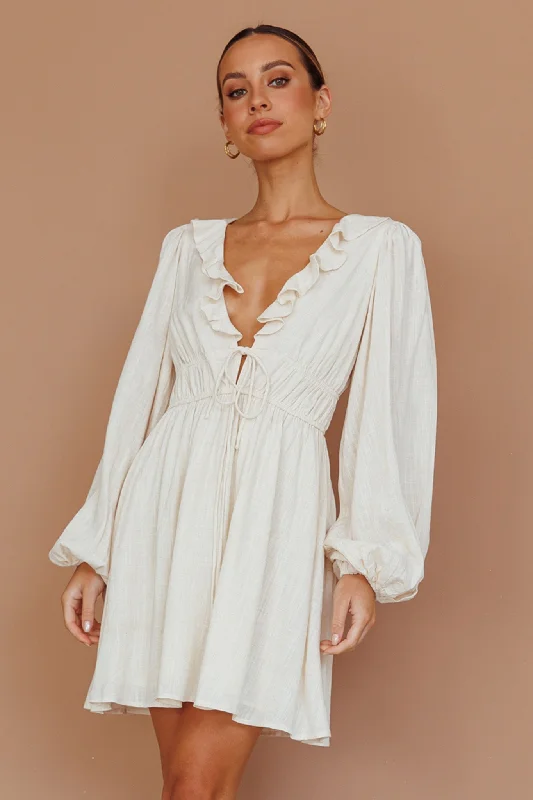 Exclusive Weekly Sale Carnivale Balloon Sleeve Ruffle Mini Dress Oat