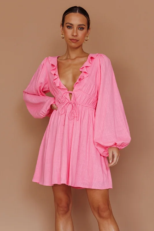 Weekend Flash Offers Carnivale Balloon Sleeve Ruffle Mini Dress Pink