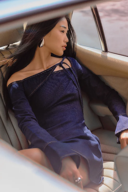 Weekend Special Offers Cece Denim Mini Dress With Ties - Indigo Blue